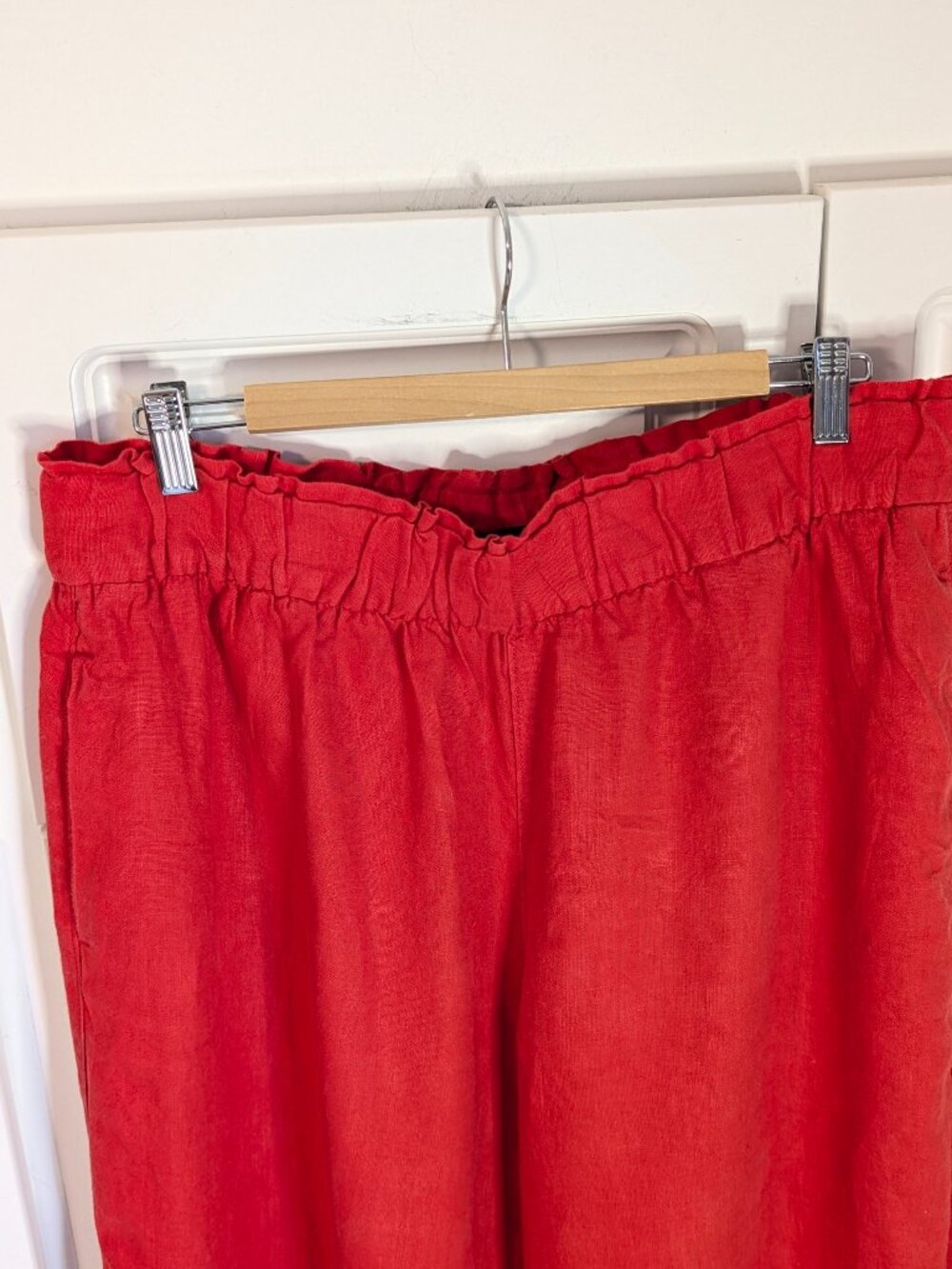 100% Linen Palazzo Cropped Wide Leg Red Pants 12 Lagenlook Resort Coastal EUC - Picture 4 of 14